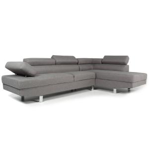 Canapé d'angle avec têtières relevables tissu gris