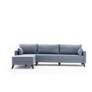 Canapé d'angle bleu gris - 275 cm, côté gauche