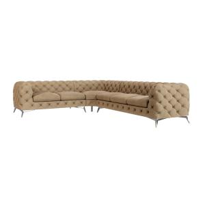 Canapé d’angle Chesterfield en velours, pieds en métal arge…