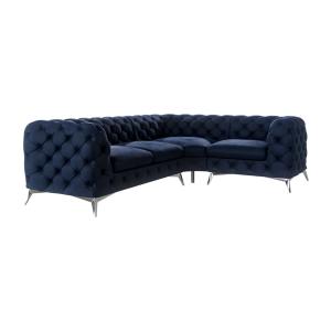 Canapé d’angle Chesterfield en velours, pieds en métal arge…