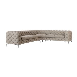 Canapé d’angle Chesterfield en velours, pieds en métal arge…