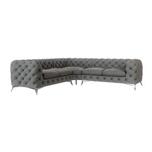 Canapé d’angle Chesterfield en velours, pieds en métal arge…