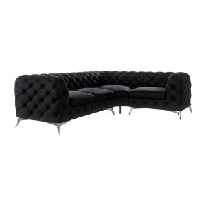 Canapé d’angle Chesterfield en velours, pieds en métal arge…