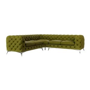 Canapé d’angle Chesterfield en velours, pieds en métal arge…