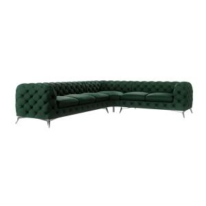 Canapé d’angle Chesterfield en velours, pieds en métal arge…