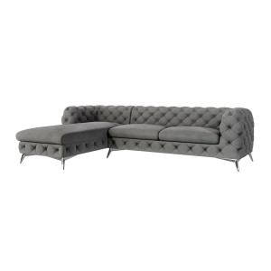 Canapé d’angle Chesterfield en velours, pieds en métal, gri…