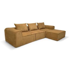 Canapé d'angle compressé en velours cotelé curcuma 4 places…