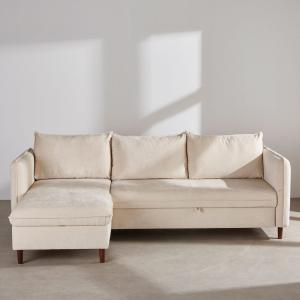 Canapé d'angle convertible 3/4 places effet velours beige,…