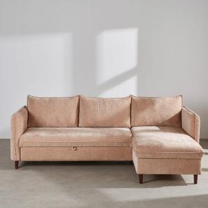 Canapé d'angle convertible 3/4 places effet velours taupe,…