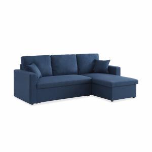 Canapé d'angle convertible 3 places en tissu bleu