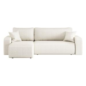 Canapé d'angle convertible 3 places en tissu bouclette blan…