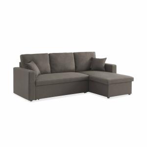 Canapé d'angle convertible 3 places en tissu marron