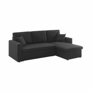 Canapé d'angle convertible 3 places en tissu noir avec coff…