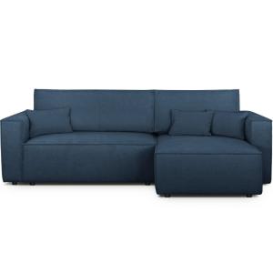 Canapé d'angle convertible 4 paces en tissu chenille bleu f…