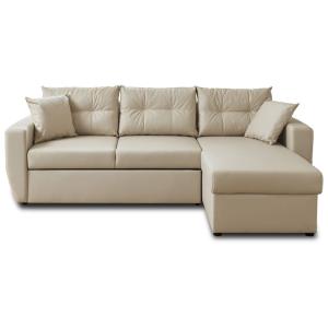 Canapé d'angle convertible 4 places en simili beige