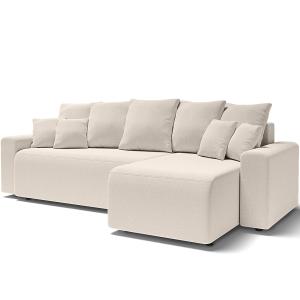 Canapé d'angle convertible 4 places en tissu chenille beige