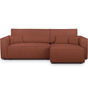 Canapé d'angle convertible 4 places en tissu chenille rouil…