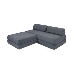 Canapé d'angle convertible 4 places en tissu lisse bleu