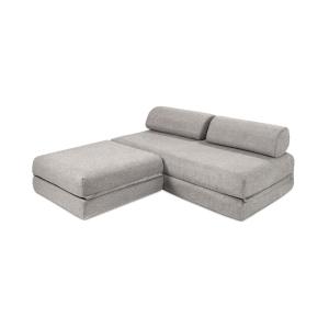 Canapé d'angle convertible 4 places en tissu lisse gris