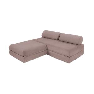 Canapé d'angle convertible 4 places en tissu lisse rose