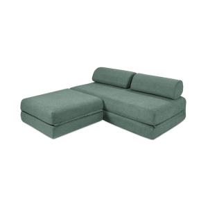 Canapé d'angle convertible 4 places en tissu lisse vert