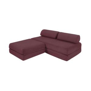 Canapé d'angle convertible 4 places en tissu rouge