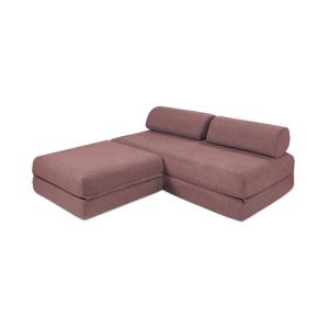 Canapé d'angle convertible 4 places en tissu terracotta