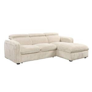 Canapé d'angle convertible 4 places en velours beige