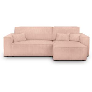 Canapé d'angle convertible 4 places en velours côtelé rose…