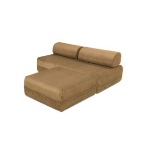 Canapé d'angle convertible 4 places en velours jaune