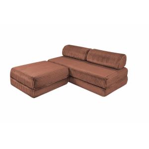 Canapé d'angle convertible 4 places en velours terracotta