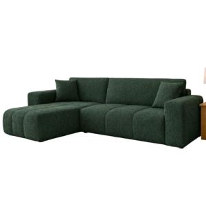 Canapé d'angle convertible 5 P en tissu bouclette vert