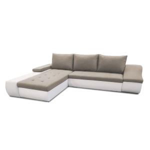 Canapé d'angle convertible 5 places en bi-matière beige, bl…