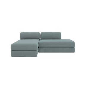 Canapé d'angle convertible 5 places en tissu bleu vert