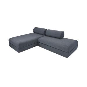 Canapé d'angle convertible 5 places en tissu lisse bleu