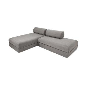 Canapé d'angle convertible 5 places en tissu lisse gris