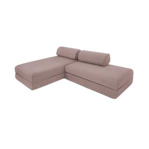 Canapé d'angle convertible 5 places en tissu lisse rose