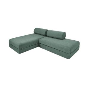 Canapé d'angle convertible 5 places en tissu lisse vert
