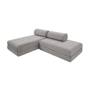Canapé d'angle convertible 5 places en tweed gris