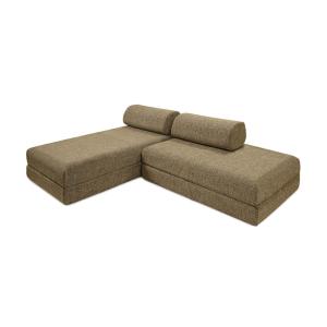 Canapé d'angle convertible 5 places en tweed jaune