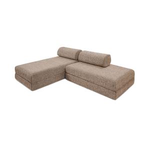 Canapé d'angle convertible 5 places en tweed marron