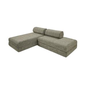 Canapé d'angle convertible 5 places en tweed vert