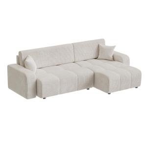 Canapé d'angle convertible 5 places en velours beige