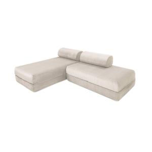 Canapé d'angle convertible 5 places en velours blanc
