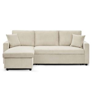 Canapé d'angle convertible 5 places en velours côtelé beige…