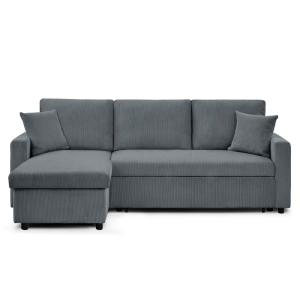 Canapé d'angle convertible 5 places en velours côtelé gris…