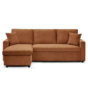 Canapé d'angle convertible 5 places en velours côtelé terra…