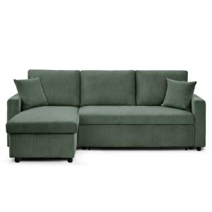 Canapé d'angle convertible 5 places en velours côtelé vert…