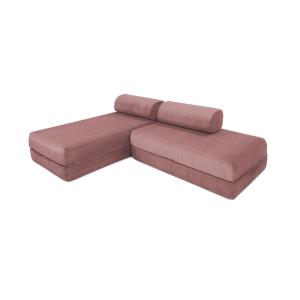 Canapé d'angle convertible 5 places en velours rose