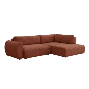 Canapé d'angle convertible 5 places en velours terracotta
